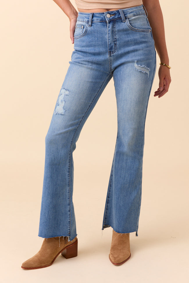 My Favorite Distressed Crop Flare Jeans