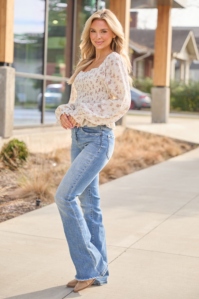 Cierra Neutral Gauze Floral Top