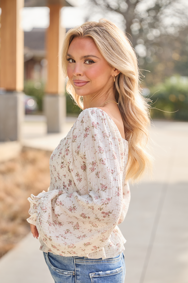 Cierra Neutral Gauze Floral Top