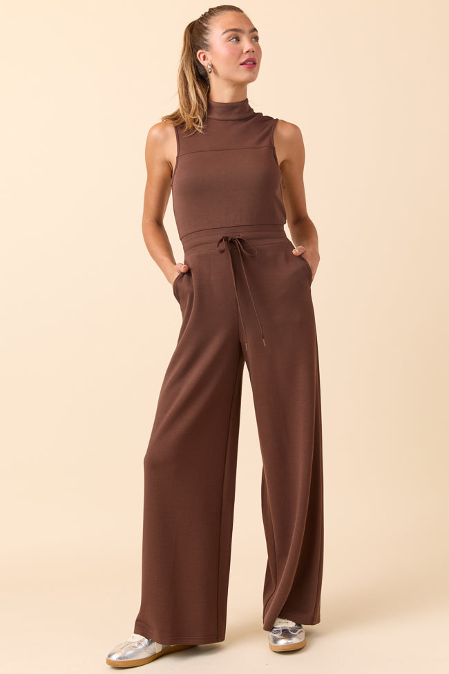 Mira Brown Mock Neck Jumpsuit SALE