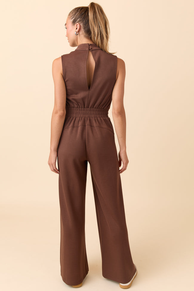 Mira Brown Mock Neck Jumpsuit SALE