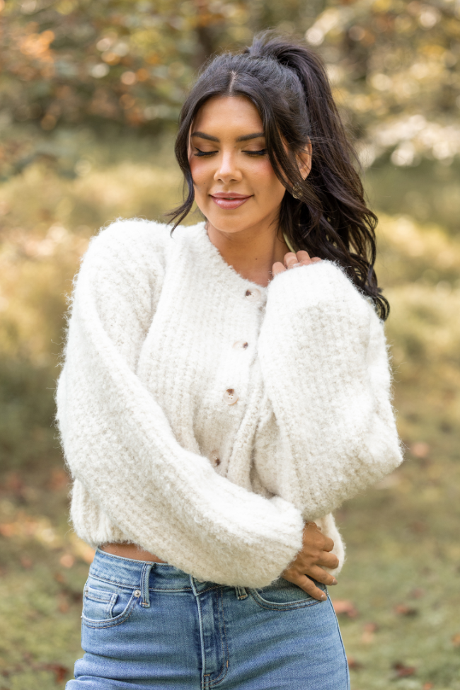 Taye Ivory Chunky Boucle Cardigan