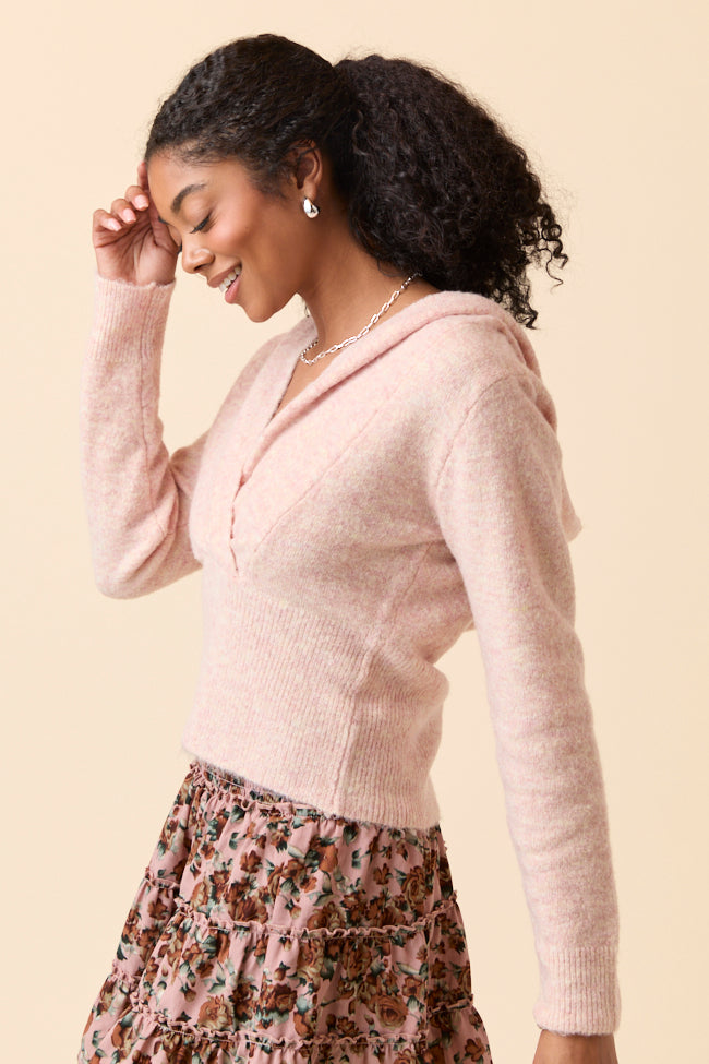 Kayce Pink Hooded V-Neck Surplice Sweater SALE
