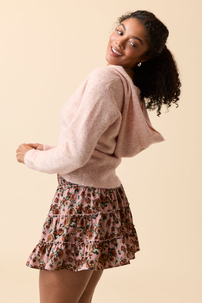 Kayce Pink Hooded V-Neck Surplice Sweater SALE