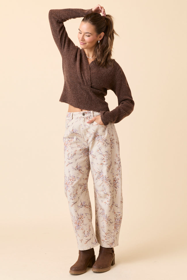 Kayce Brown Hooded V-Neck Surplice Sweater SALE