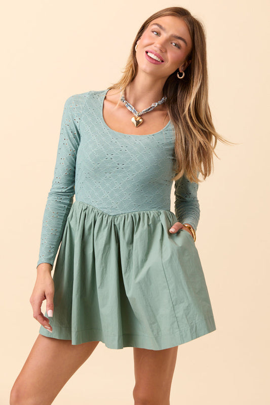Marina Sage Eyelet Mini Dress