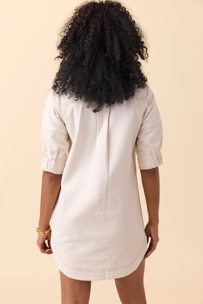 Rita Ecru Front Zip Mini Dress