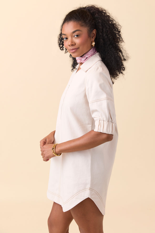 Rita Ecru Front Zip Mini Dress