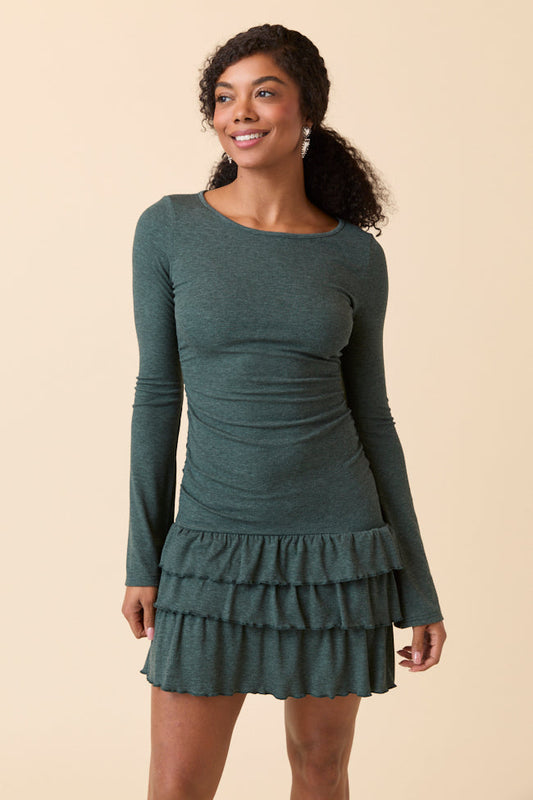 Janelle Forest Ruffle Knit Mini Dress