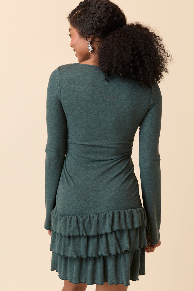 Janelle Forest Ruffle Knit Mini Dress