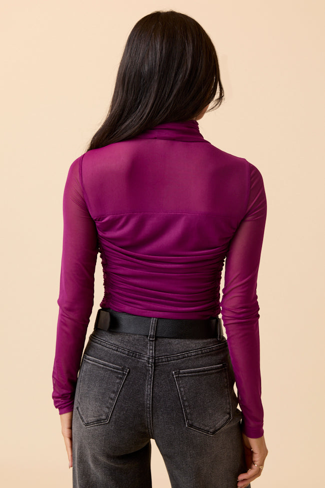 Kimber Burgundy Mesh Turtleneck Bodysuit