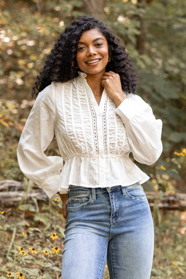 Abby Lou White Long Sleeve Blouse