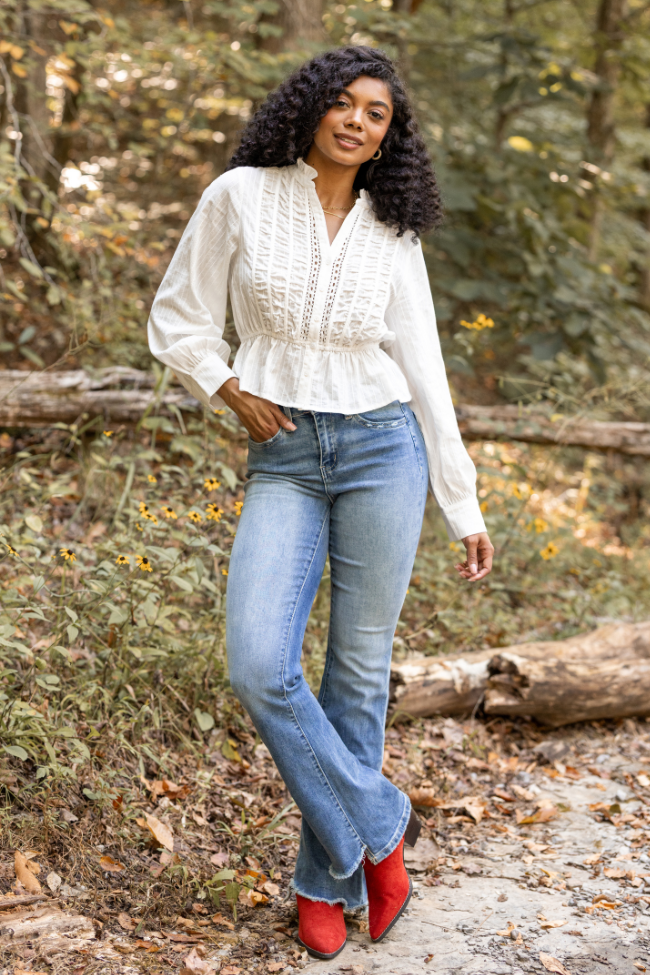 Abby Lou White Long Sleeve Blouse