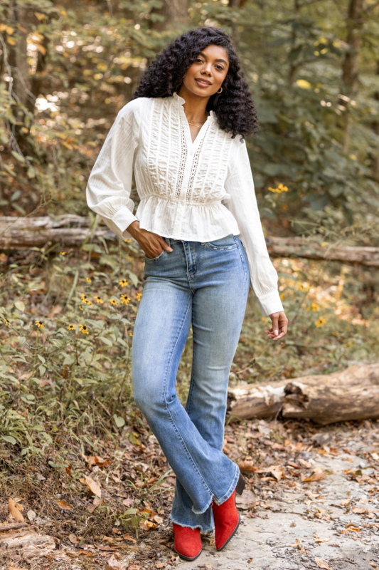 Abby Lou White Long Sleeve Blouse