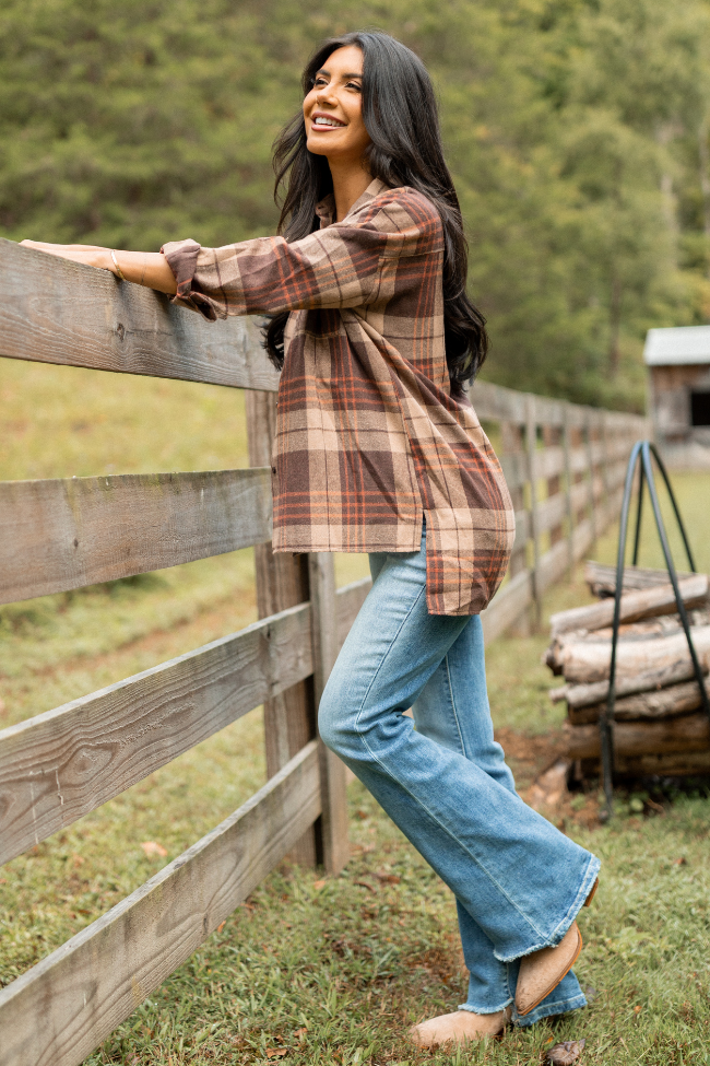 Autumn Brown Plaid Flannel Top