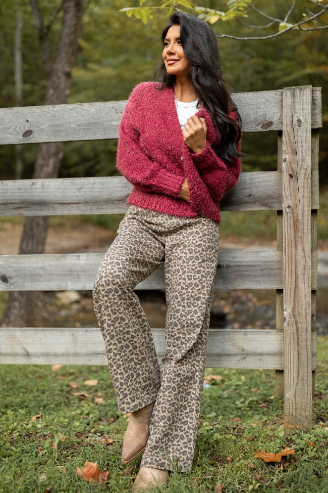 Jannie Burgundy Fuzzy Cropped Cardigan