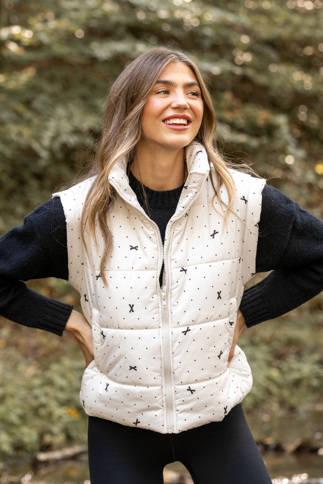 Stella White Bow Dot Puffer Vest SALE