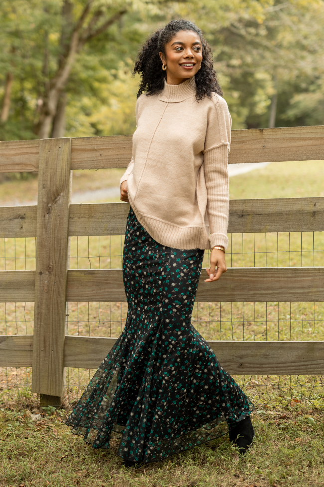 Anna Marie Black Multi Floral Knit Maxi Skirt