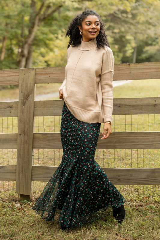 Anna Marie Black Multi Floral Knit Maxi Skirt