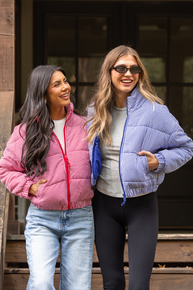 Paloma Navy Blue Gingham Zip Up Puffer Jacket SALE