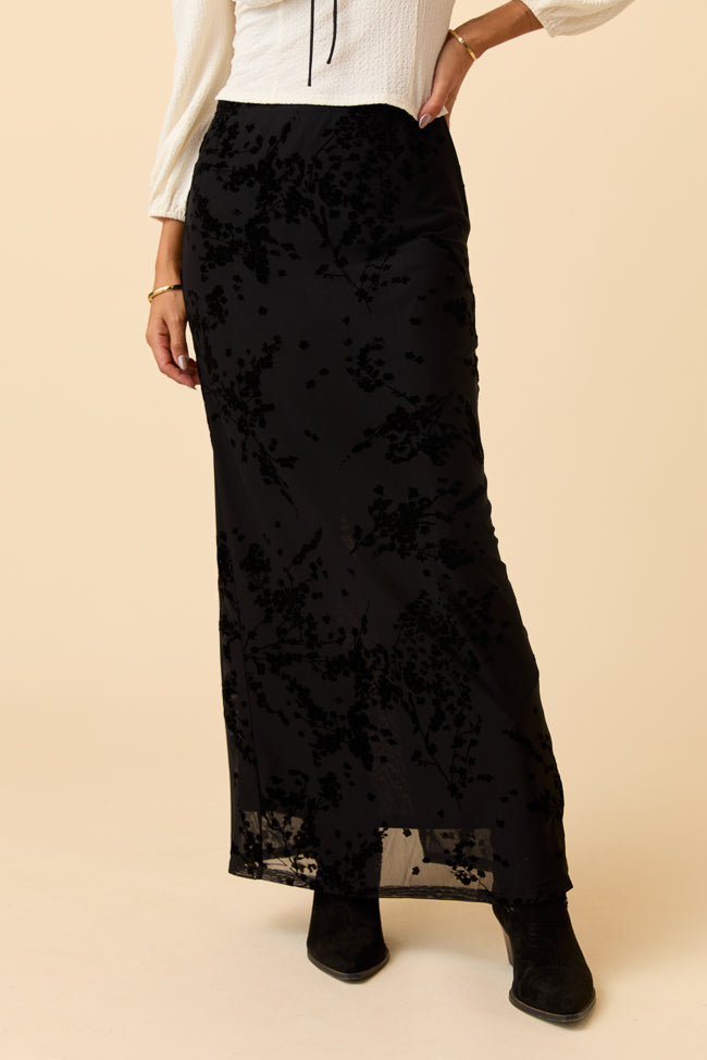 Nola Black Flocked Maxi Skirt