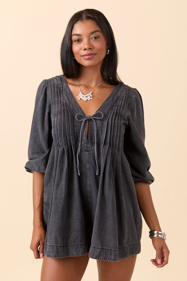 Eleanor Long Sleeve Charcoal Romper