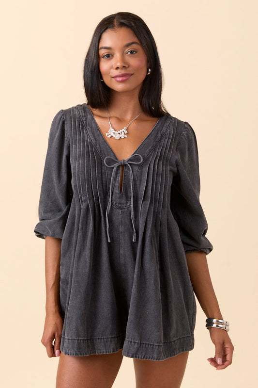 Eleanor Long Sleeve Charcoal Romper