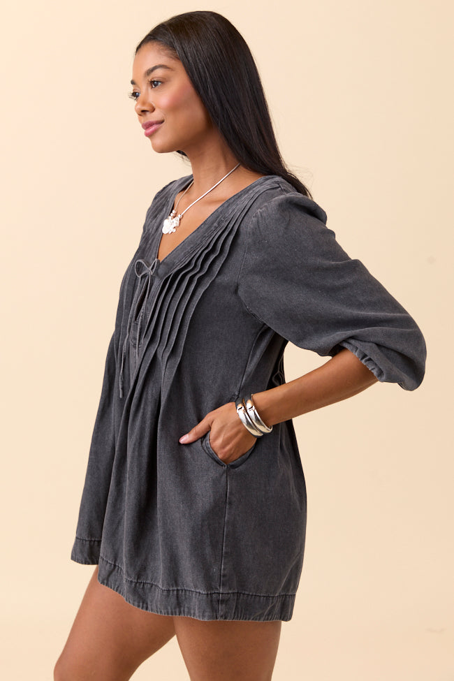 Eleanor Long Sleeve Charcoal Romper