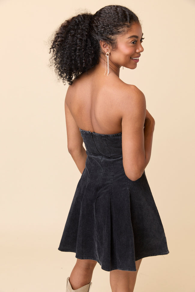 Ophelia Black Corduroy Strapless Mini Dress