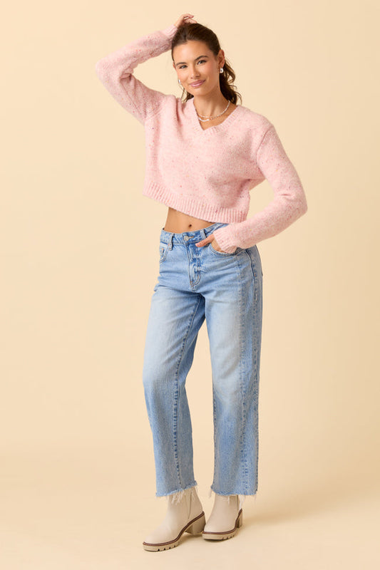 Dottie Pink Cropped V-Neck Sweater SALE