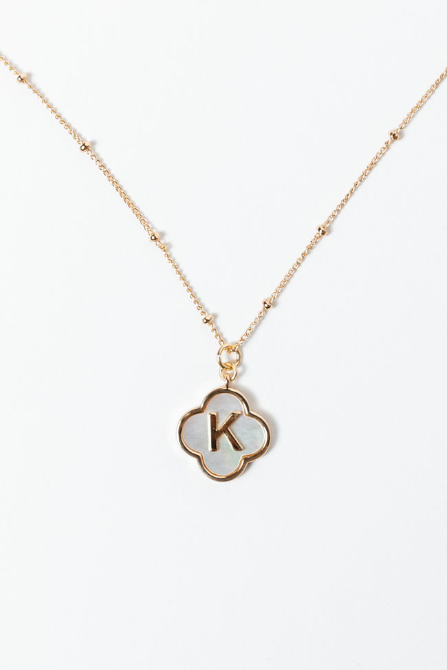 K Monogram Gold Clover Necklace