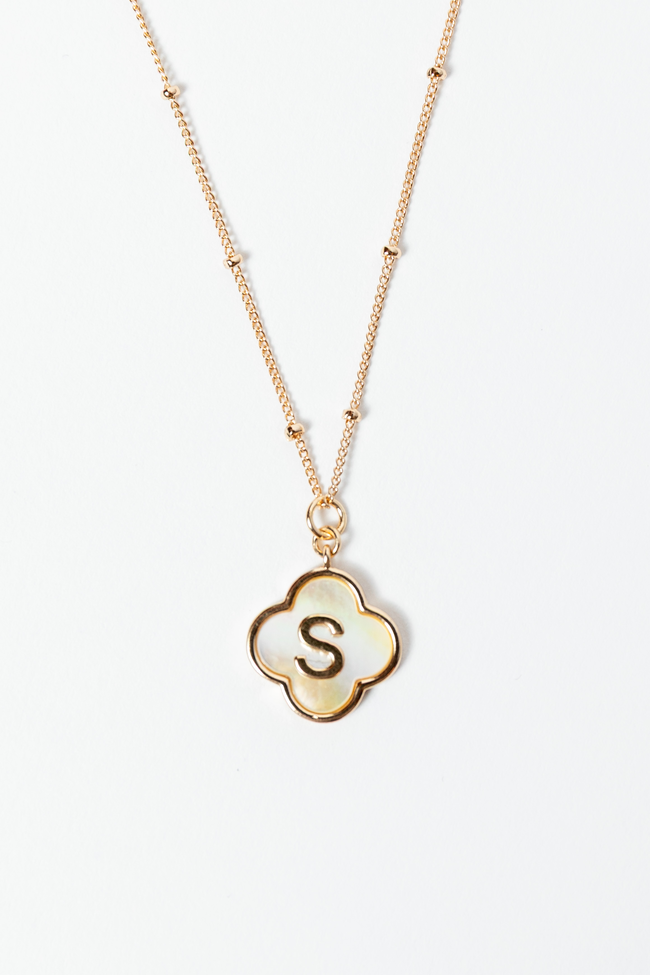 S Monogram Gold Clover Necklace