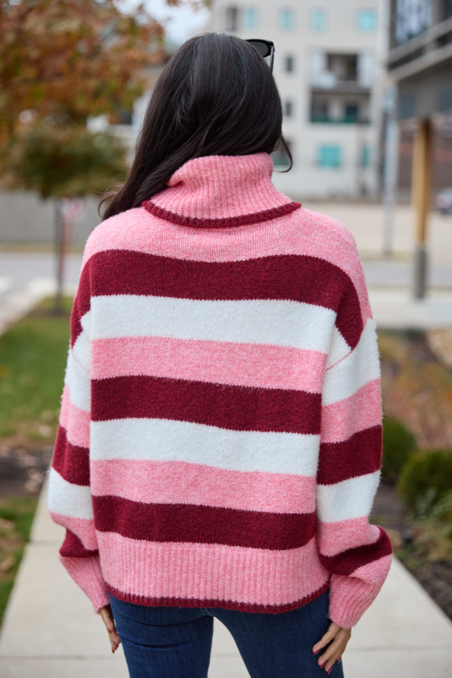 Shaylee Pink And Berry Stripe Turtleneck Sweater SALE