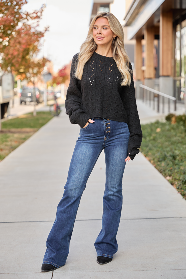 Remy Black Cropped Cable Sweater