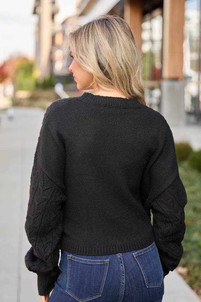 Remy Black Cropped Cable Sweater