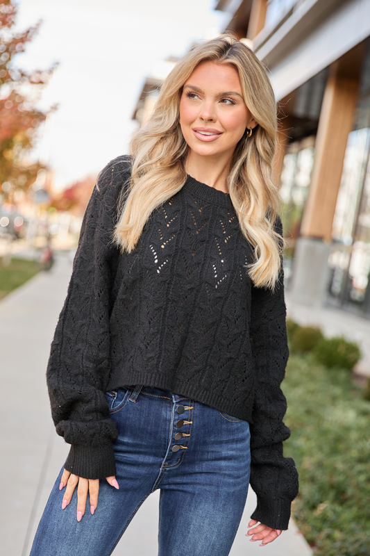 Remy Black Cropped Cable Sweater