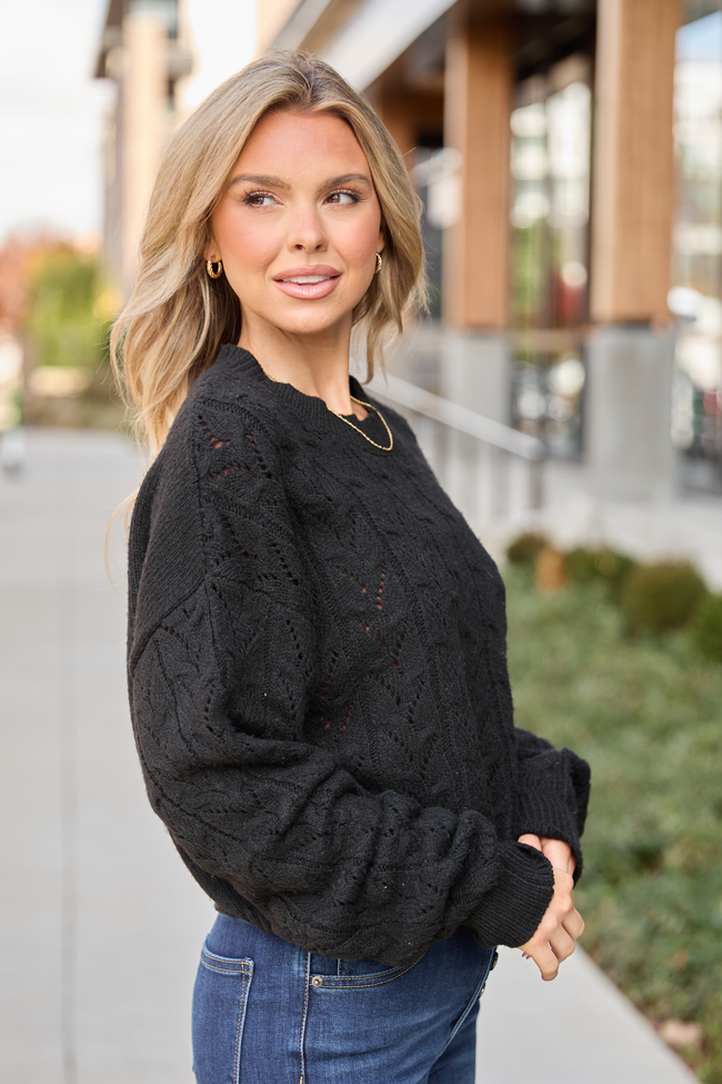 Remy Black Cropped Cable Sweater