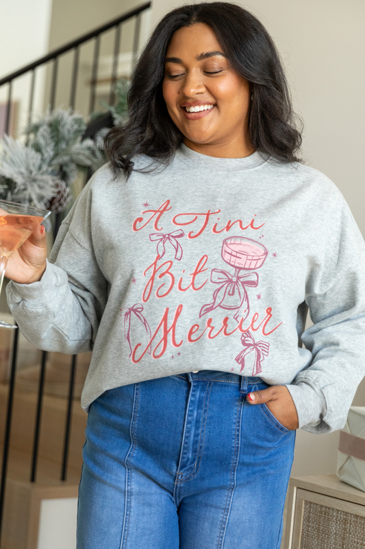 Tini Bit Merrier Light Grey Graphic Sweatshirt