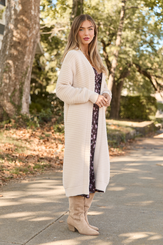 Abigail Cream Ribbed Maxi Duster SALE