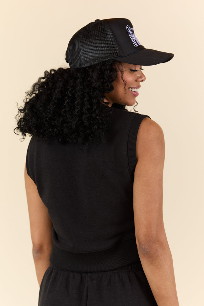 All Star Black Fitted Banded Waist Sleeveless Crop Top