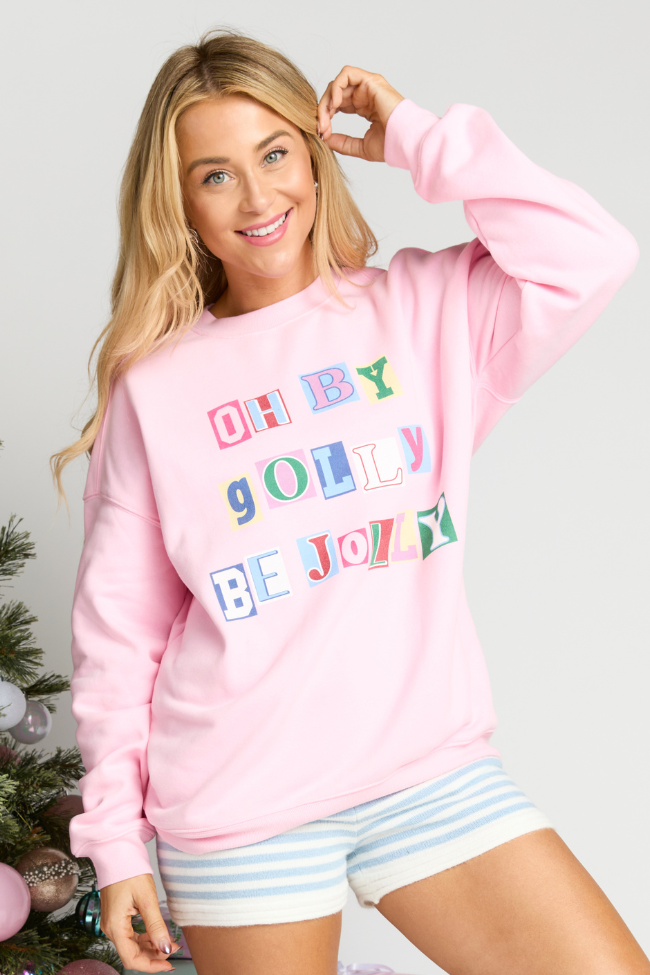 Oh By Golly Be Jolly Light Pink Graphic Sweatshirt
