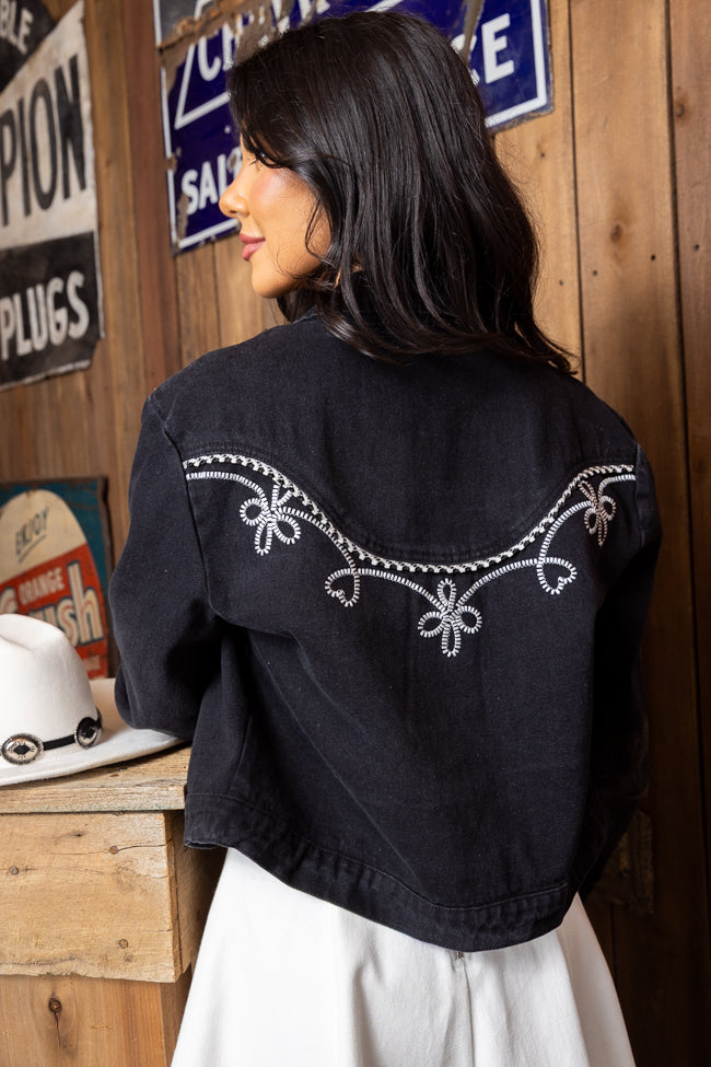 Danielle Black Embroidered Denim Jacket FINAL SALE