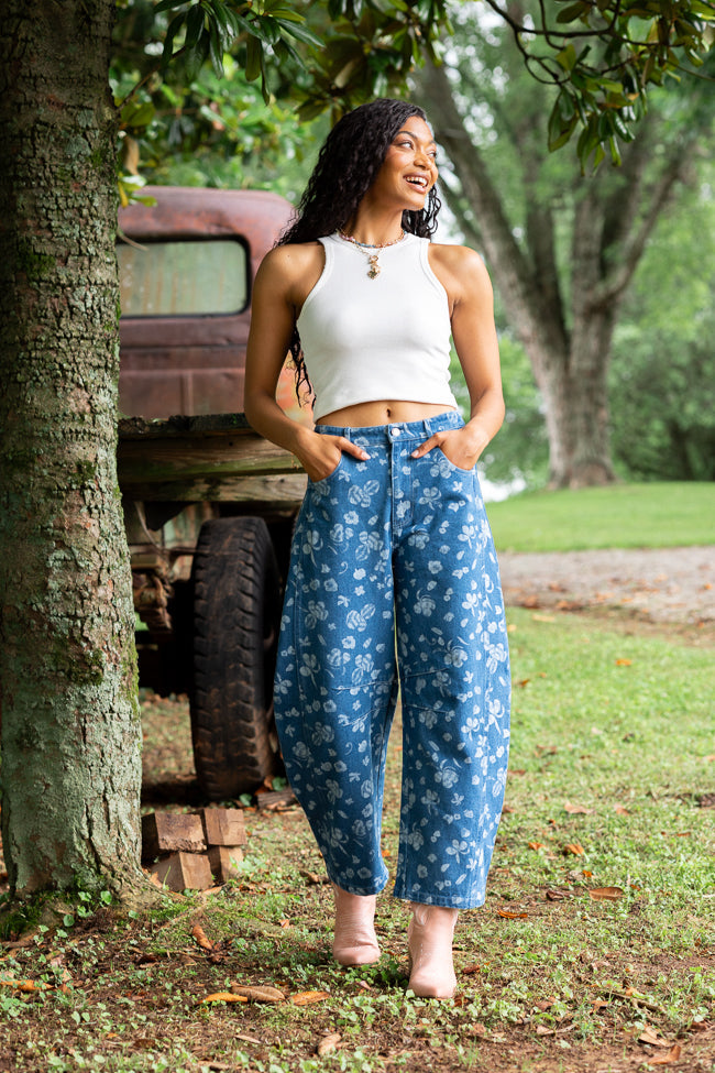 Katie Floral Printed Barrel Jeans