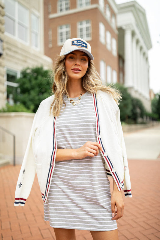 Abby Varsity Striped Grey Knit Dress FINAL SALE