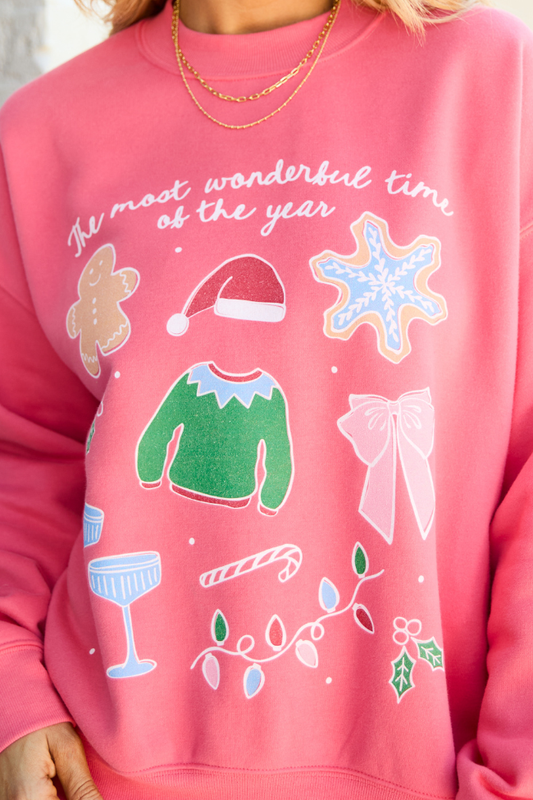It's The Most Wonderful Time Of The Year Light Red Graphic Sweatshirt