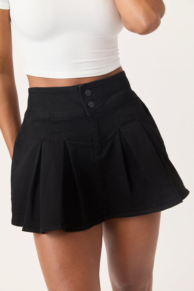 Scottie Black Denim Pleated Skort
