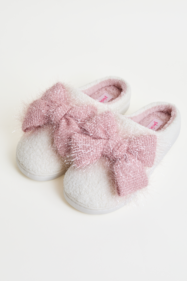 Cozi Pink Tinsel Bow Shearling Slippers SALE