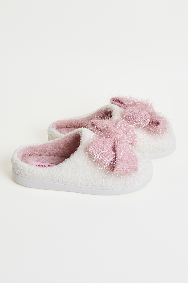 Cozi Pink Tinsel Bow Shearling Slippers SALE