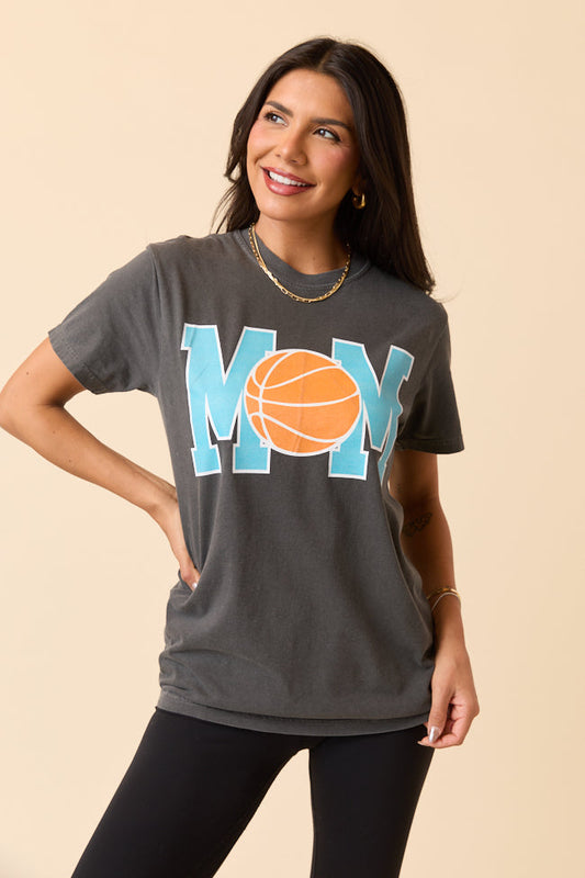 Mom Block Basketball Dark Grey Graphic Tee
