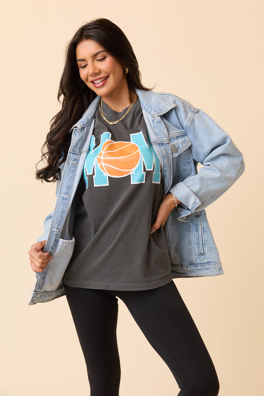 Mom Block Basketball Dark Grey Graphic Tee